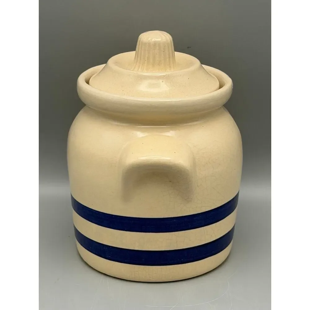 Robinson Ransbottom RRP Roseville Ohio 1 Qt Canister Crock Lid Blue Stripe